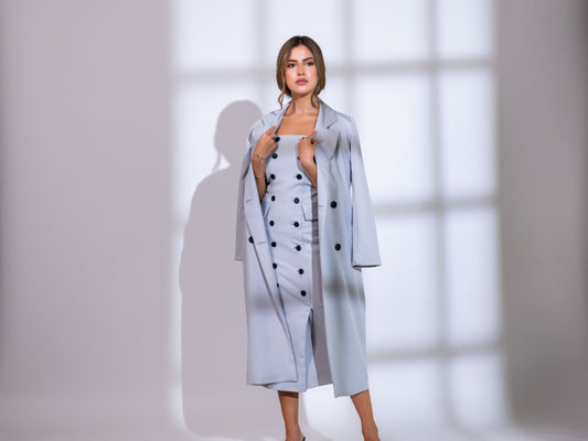 Sassy grey sleeveless dress with long blazer set